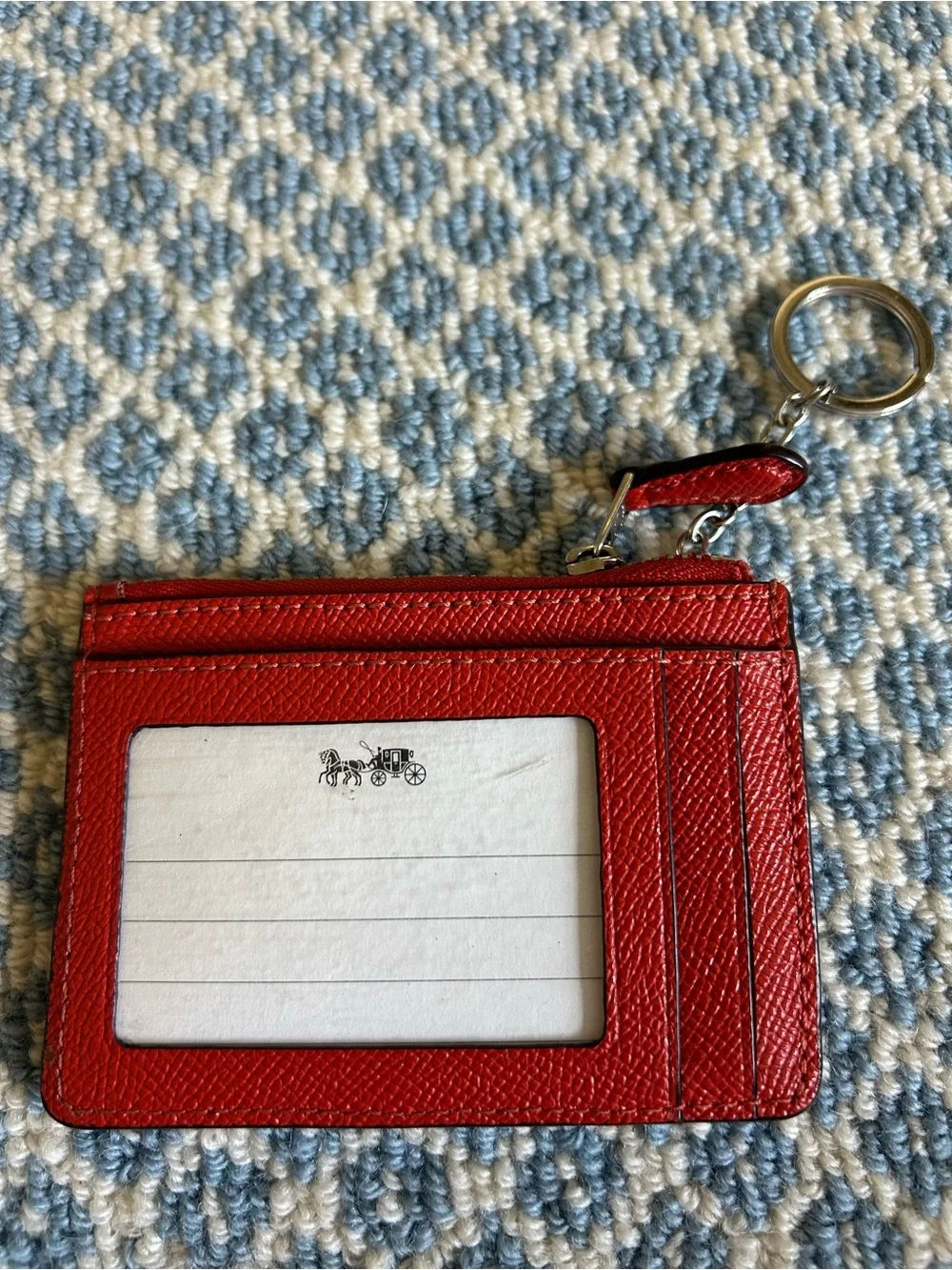 Coach Red Leather Zip Card Case with Key Ring